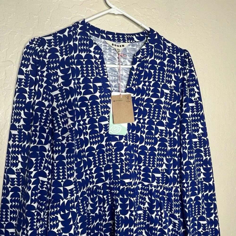 Boden Naomi Blue White Tencel Jersey Dress Pockets Women’s Size 8 L - Picture 2 of 15